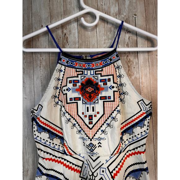 Flying Tomato Dress Womens sz Small Ivory Navy Black Aztec Halter Fit & Flare - Picture 4 of 8
